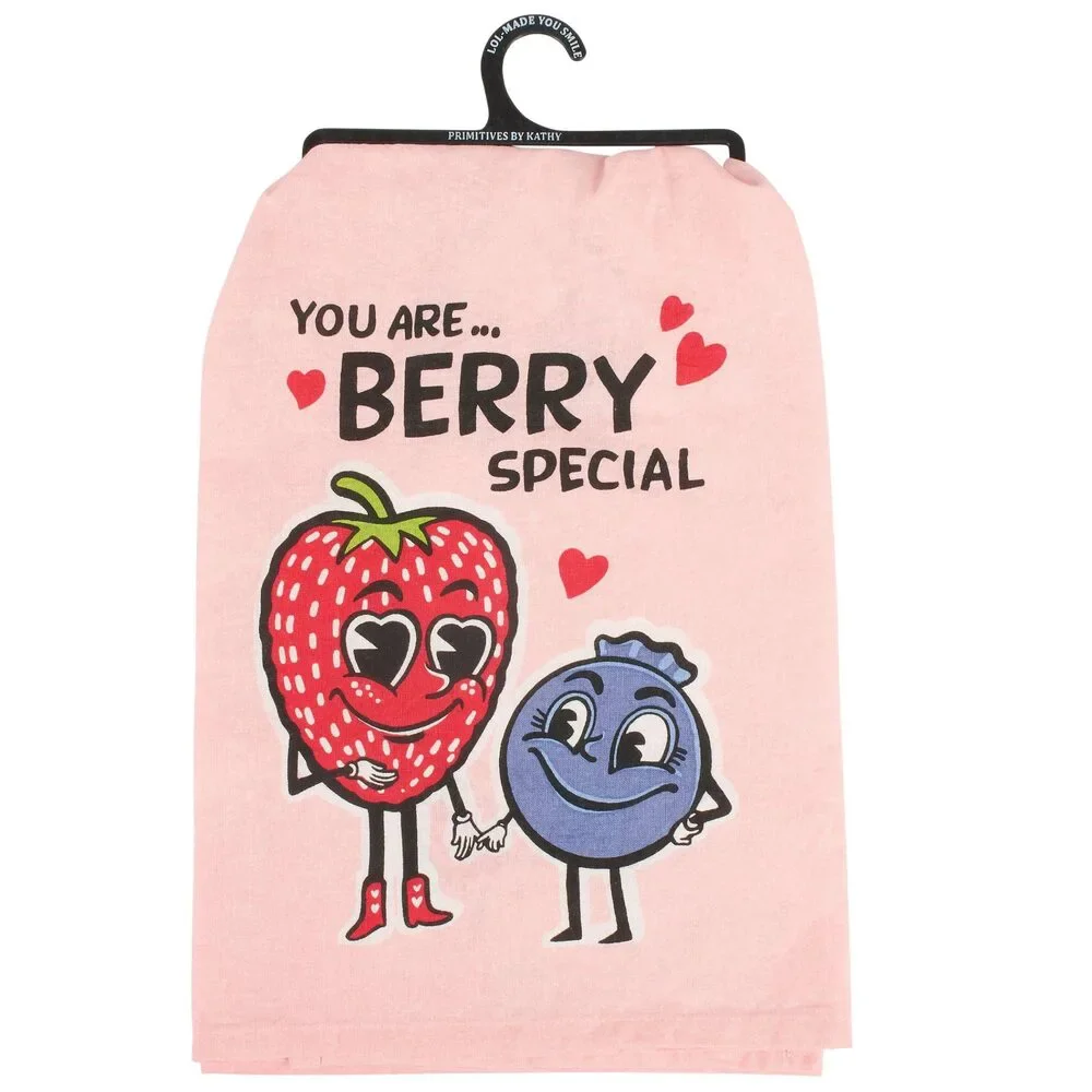 You Are Berry Special Kitchen Towel | Pink Strawberry & Blueberry Cotton Towel